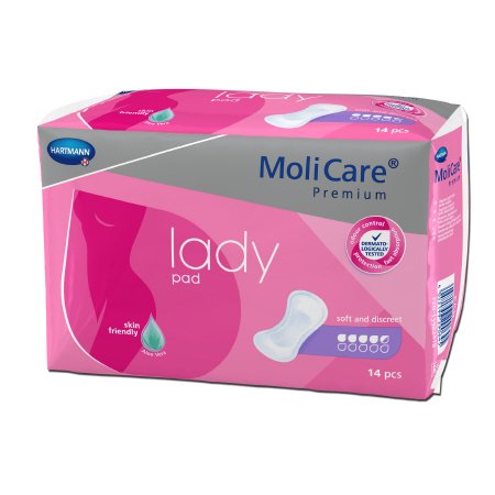 Hartmann Bladder Control Pad MoliCare® Premium Lady Pads 6-1/2 X 16 Inch Moderate Absorbency Polymer Core One Size Fits Most - Case of 168 - 168654-CS