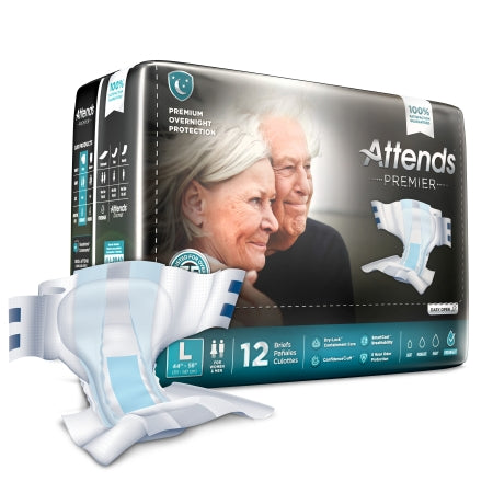 Attends Healthcare Products Unisex Adult Incontinence Brief Attends® Premier Large Disposable Heavy Absorbency - Bag of 12 - ALI-BR30-BG