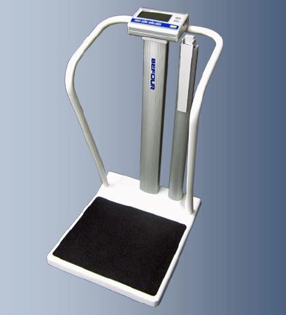 Befour Column Scale with Handrail Befour Digital Display 1000 lbs. / 474 kg Capacity Black / Silver / White Battery Operated - Each - MX810-EA