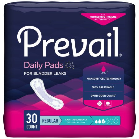 First Quality Bladder Control Pad Prevail® Daily Pads 9-1/4 Inch Length Light Absorbency Polymer Core One Size Fits Most - Bag of 30 - PV-930/2-BG