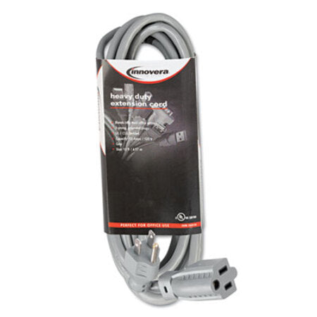Innovera® Indoor Heavy-Duty Extension Cord, 15 ft, 13 A, Gray - Each - IVR-72215-EA