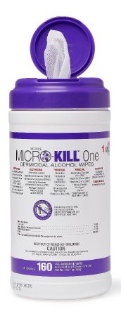 Medline Micro-Kill™ One Surface Disinfectant Cleaner Premoistened Germicidal Manual Pull Wipe 160 Count Canister Alcohol Scent NonSterile - Case of 12 - MSC351300-CS