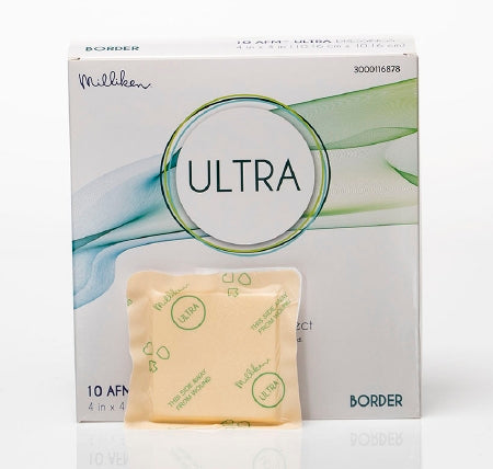 Milliken & Company Foam Dressing ULTRA Border 4 X 4 Inch With Border Film Backing Silicone Adhesive Square Sterile - Case of 100 - 3000116878-CS