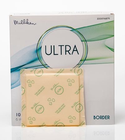 Milliken & Company Foam Dressing ULTRA Border 6 X 6 Inch With Border Film Backing Silicone Adhesive Square Sterile - Case of 100 - 3000116879-CS