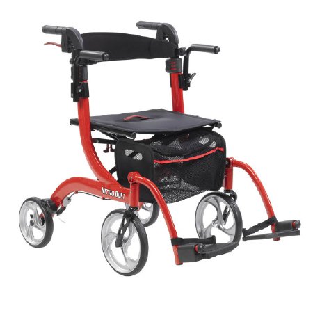 Drive Medical 4 Wheel Rollator / Transport Chair drive™ Nitro Duet Red Adjustable Height / Transport / Folding Aluminum Frame - Each - RTL10266DT-EA