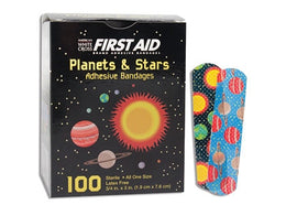 Dukal Adhesive Strip American® White Cross 3/4 X 3 Inch Plastic Rectangle Kid Design (Planets / Stars) Sterile - Case of 1200 - 15650-CS