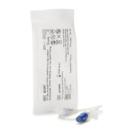 ICU Medical IV Extension Set Needle-Free Port Small Bore 14 Inch Tubing - Case of 50 - B3367-CS