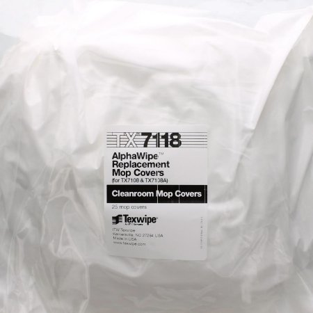 Texwipe Cleanroom Mop Head Cover / Pad Kit Texwipe® AlphaMop™ White Polyester / Foam Disposable - Case of 150 - TX7118-CS