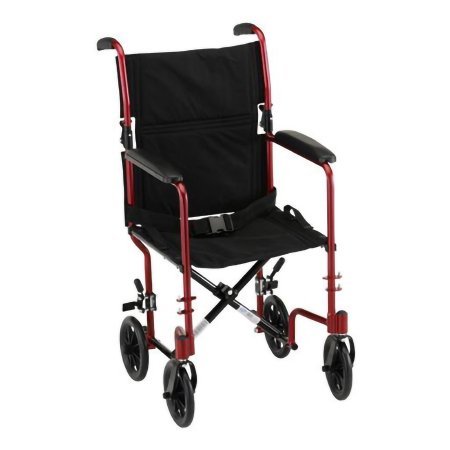 Nova Ortho-Med Lightweight Transport Chair Nova Aluminum Frame 300 lbs. Weight Capacity Full Length / Fixed Height Arm Red Upholstery - Each - 329R-EA