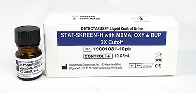 Kova International Drugs of Abuse Control Detectabuse® Stat-Skreen-H® DOA 15-Drug Panel with BUP, OXY, MDMA Positive Level 10 X 5 mL - Pack of 10 - 19001081-10PK-PK