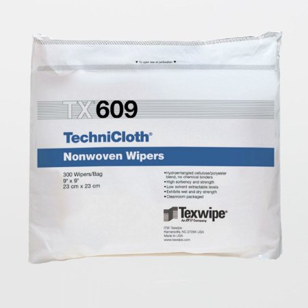 Texwipe Cleanroom Wipe TechniCloth® ISO Class 5 - 8 White NonSterile 45% Polyester / 55% Cellulose Nonwoven 9 X 9 Inch Disposable - Bag of 300 - TX609-BG
