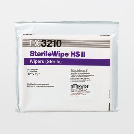 Texwipe Cleanroom Wipe SterileWipe™ ISO Class 5 - 8 White Sterile 45% polyester / 55% Cellulose Nonwoven 12 X 12 Inch Reusable - Case of 500 - TX3210-CS