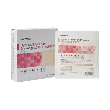 McKesson Foam Dressing McKesson 6 X 6 Inch With Border Film Backing Acrylic Adhesive Square Sterile - Case of 100 - 16-4672-CS