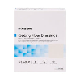 McKesson Absorbent Gelling Fiber Dressing McKesson 4 X 4-3/4 Inch Rectangle - Box of 10 - 87400-BX