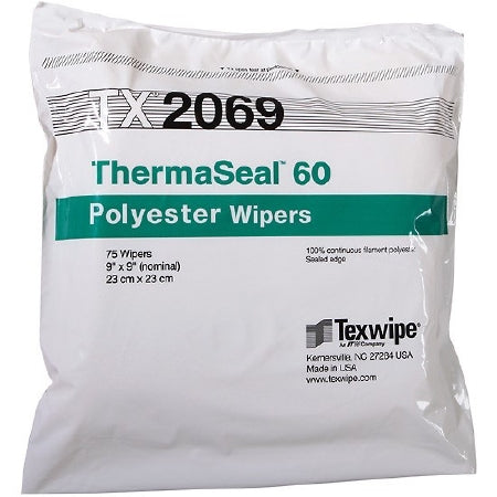 Texwipe Cleanroom Wipe ThermaSeal™ 60 White NonSterile Polyester 9 X 9 Inch Disposable - Case of 1500 - TX2069-CS