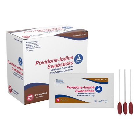 Dynarex Impregnated Swabstick 10% Strength Povidone-Iodine Individual Packet NonSterile - Case of 250 - 1202-CS