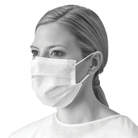 Medline Procedure Mask Pleated Earloops One Size Fits Most White NonSterile ASTM Level 1 Adult - Case of 300 - NON27355-CS
