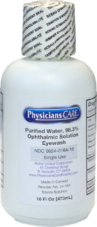 Connecticut Clean Room Eyewash Solution The Safety Zone ® Eye Cup, Buffered Solution 16 oz. Bottle - Each - K-FAK-24-101-EA