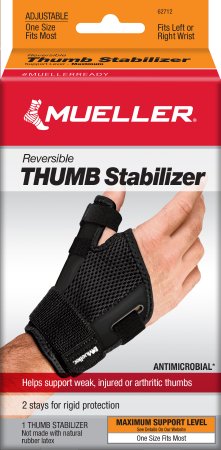 Mueller Sports Medicine Thumb Stabilizer Mueller Sport Care® Adult One Size Fits Most D-Ring / Hook and Loop Strap Closure Left Hand Black - Each - 62712-EA