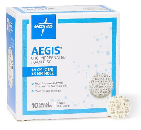 Medline CHG Impregnated Foam Disc Aegis CHG (Chlorhexidine Gluconate) / Foam 3/4 Inch Disk with 1.5 mm Center Hole Sterile - Case of 40 - AEG001S-CS