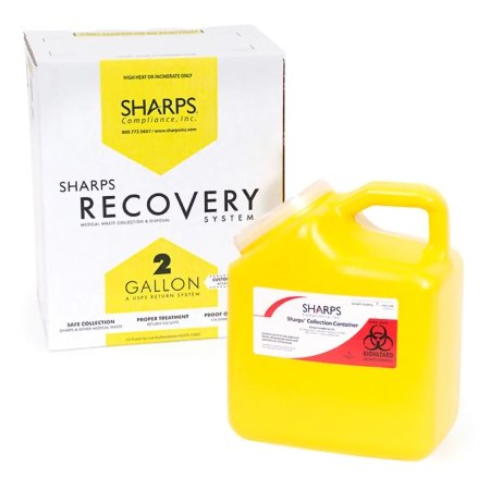 Sharps Compliance Mailback Chemotherapy Container Sharps Recovery System™ Yellow Base 9 L X 6 W X 11 H Inch Vertical Entry 2 Gallon - Case of 12 - 14200-012W-CS