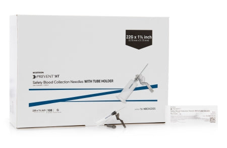 McKesson McKesson Prevent® HT Blood Collection Needle with Holder 22 Gauge 1-1/4 Inch Needle Length Safety Needle Without Tubing Sterile - Box of 100 - 16-NBCH22GS-BX