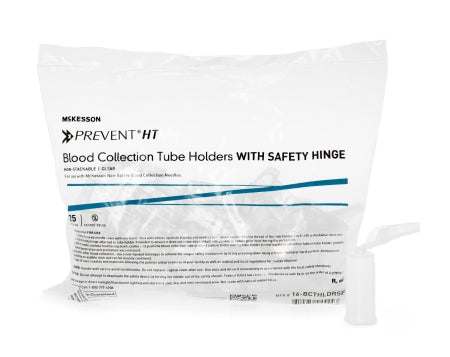 McKesson Needle Holder with Safety Shield McKesson Prevent® HT Universal Fit, Clear, Non-Stackable, Multi-Sample, With Safety Hinge 13 mm and 16 mm Blood Collection Tubes - Bag of 25 - 16-BCTHLDRSF-BG