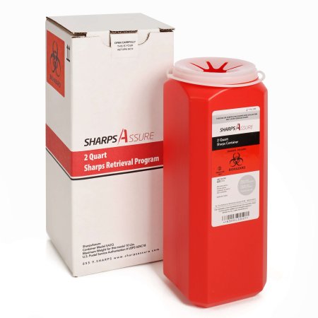 Post Medical Mailback Sharps Container Sharps Assure Red Base 3-3/4 L X 3-3/4 W X 10 H Inch Vertical Entry 0.5 Gallon - Each - SA2Q-EA