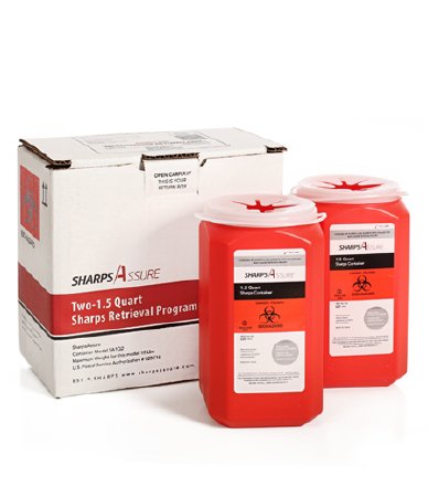 Post Medical Mailback Sharps Container Sharps Assure Red Base 3-3/4 L X 3-3/4 W X 7 H Inch Vertical Entry 0.375 Gallon - Each - SA1Q2-EA