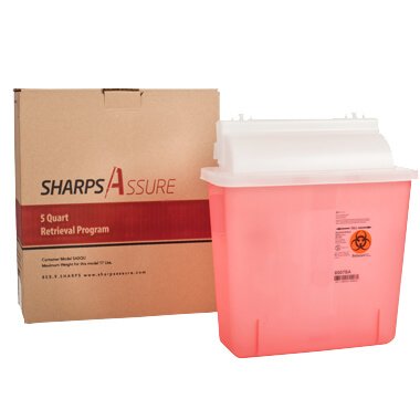 Post Medical Mailback Sharps Container Sharps Assure Translucent Red Base 12-1/4 L X 4-3/4 W X 10-1/2 H Inch Horizontal Entry 1.35 Gallon - Each - SA5QU-EA