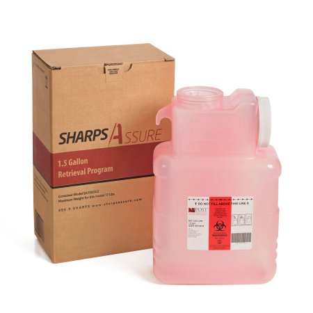 Post Medical Mailback Sharps Container Sharps Assure Translucent Red Base 7-3/4 L X 3.875 W X 12.25 H Inch Horizontal / Vertical Entry 1.5 Gallon - Each - SA150GU-EA