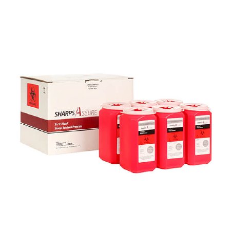 Post Medical Mailback Sharps Container Sharps Assure Red Base 3-3/4 L X 3-3/4 W X 7 H Inch Vertical Entry 0.375 Gallon - Each - SA1Q6-EA