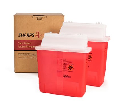 Post Medical Mailback Sharps Container Sharps Assure Translucent Red Base 12-1/4 L X 4-3/4 W X 10-1/2 H Inch Horizontal Entry 1.35 Gallon - Each - SA5QU2-EA