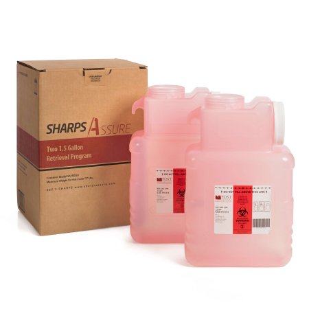 Post Medical Mailback Sharps Container Sharps Assure Translucent Red Base 7-3/4 L X 3.875 W X 12.25 H Inch Horizontal / Vertical Entry 1.5 Gallon - Each - SA150GU2-EA