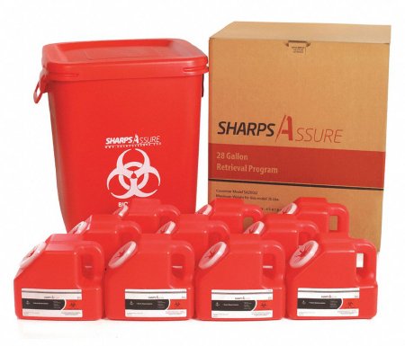 Post Medical Mailback Sharps Container Sharps Assure Red Base 18.9 L X 18.9 W X 22.9 H Inch / 9 L X 5.5 W X 7.3 H Inch Horizontal / Vertical Entry 1 Gallon - Each - SA28GU-1G-EA
