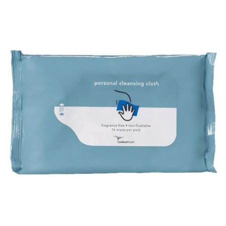 Cardinal Flushable Rinse-Free Personal Wipe Cardinal Health™ Soft Pack Water / Sodium Benzoate / Diazolidinyl Urea Unscented 16 Count - Pack of 16 - 2AWUF-16-PK