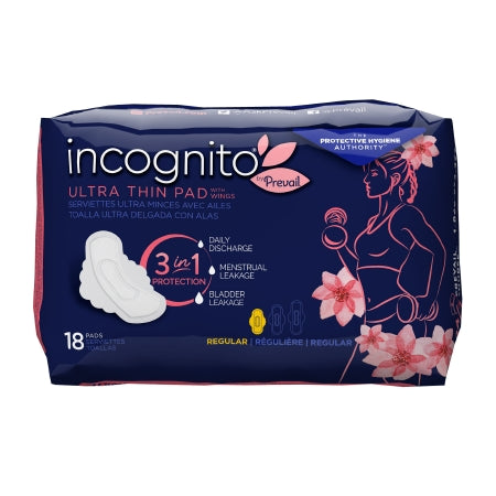First Quality Feminine Pad Incognito® Ultra Thin with Wings Regular Absorbency - Case of 216 - 10006619-CS