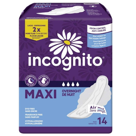 First Quality Feminine Pad Incognito® Maxi with Wings / Overnight Heavy Absorbency - Bag of 14 - 10006608-BG