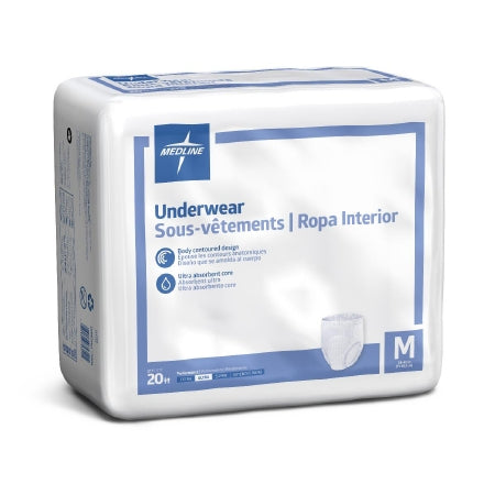 Medline Unisex Adult Absorbent Underwear Protection Plus® Pull On with Tear Away Seams Medium Disposable Moderate Absorbency - Case of 80 - MSC23005-CS