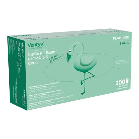Ventyv Exam Glove Ventyv™ Ultra 3.5 CORAL (FLAMINGO) Small NonSterile Nitrile Standard Cuff Length Textured Fingertips Coral Not Rated - Box of 200 - 10334106-BX