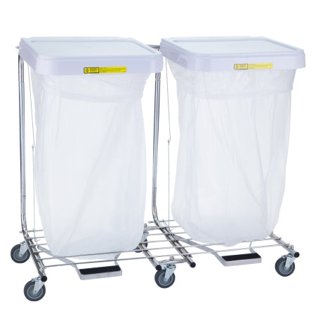 R & B Wire Products Double Hamper Stand Rolling Square Opening Foot Pedal Self-Closing Lid - Each - 694-EA