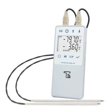 Cole-Parmer Inst. Ultra-Low Temperature Data Logger with Alarm TraceableLIVE® Fahrenheit / Celsius -130Â° to +221Â°F (-90Â° to +105Â°C) 2 Stainless Steel Probes Multiple Mounting Options Battery Operated - Each - 18000-28-EA