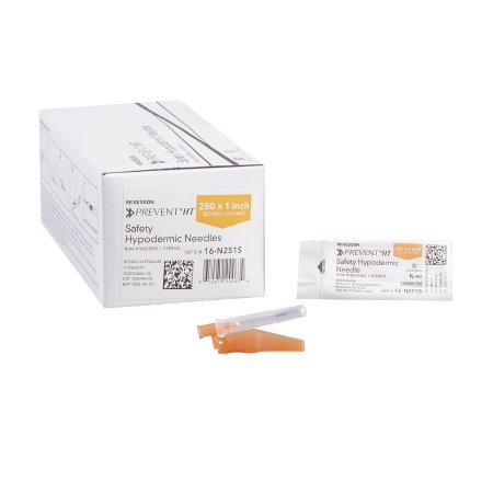 McKesson Safety Hypodermic Needle McKesson Prevent® HT 1 Inch Length 25 Gauge Thin Wall Hinged Safety Needle - Box of 50 - 16-N251S-BX