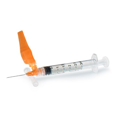 McKesson Safety Hypodermic Syringe with Needle McKesson Prevent® HT 3 mL 1 Inch 25 Gauge Hinged Safety Needle Thin Wall - Box of 50 - 16-SN3C251S-BX