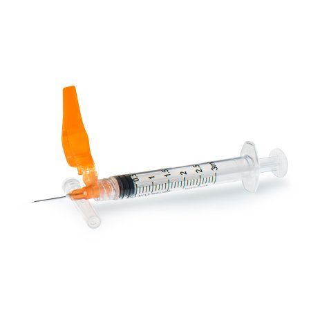 McKesson Safety Hypodermic Syringe with Needle McKesson Prevent® HT 3 mL 5/8 Inch 25 Gauge Hinged Safety Needle Thin Wall - Each - 16-SN3C2558S-EA