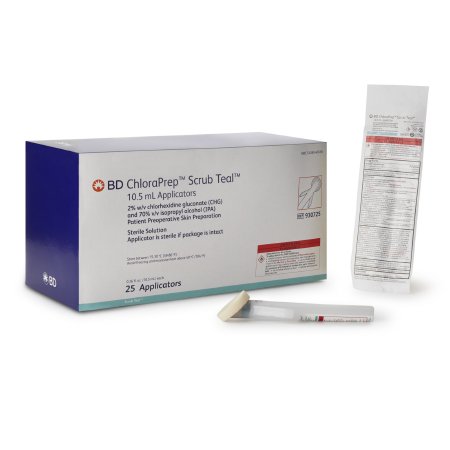 BD Skin Prep Solution ChloraPrep™ Scrub Teal™ 10.5 mL Foam Applicator 2% / 70% Strength CHG (Chlorhexidine Gluconate) / Isopropyl Alcohol Sterile - Case of 100 - 930725-CS