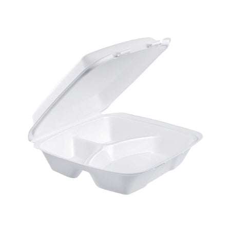 RJ Schinner Co Carryout Food Container Dart® Performer White Single Use Foam 9-3/8 X 9 X 3 Inch - Case of 2 - 90HT3R / 90HT3-CS