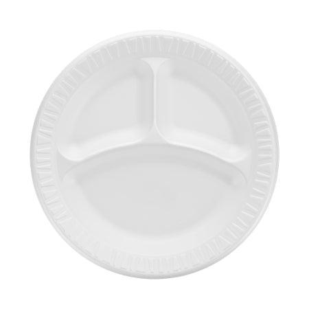 RJ Schinner Co Compartment Plate Dart® Quiet Classic® White Single Use Laminated Foam 9 Inch Diameter - Case of 4 - 9CPWQR / 9CPWQ-CS