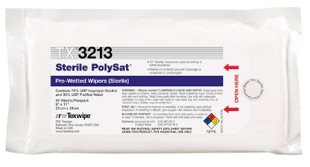 Texwipe PolySat® Surface Disinfectant Cleaner Premoistened Cleanroom Manual Pull Wipe 50 Count Soft Pack Alcohol Scent Sterile - Case of 1000 - TX3213-CS