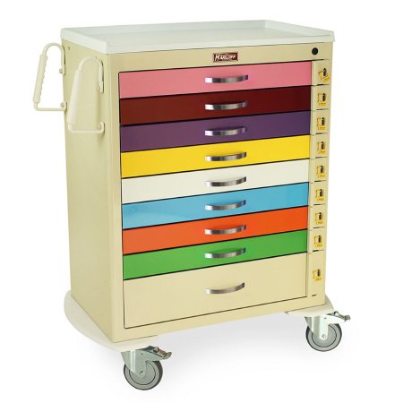 Harloff Pediatric Crash Cart M-Series Steel 43-3/4 X 36-3/4 X 22 Inch Multicolored (8) 3 Inch and (1) 6 Inch Drawers - Each - MDS3030B09PED-EA